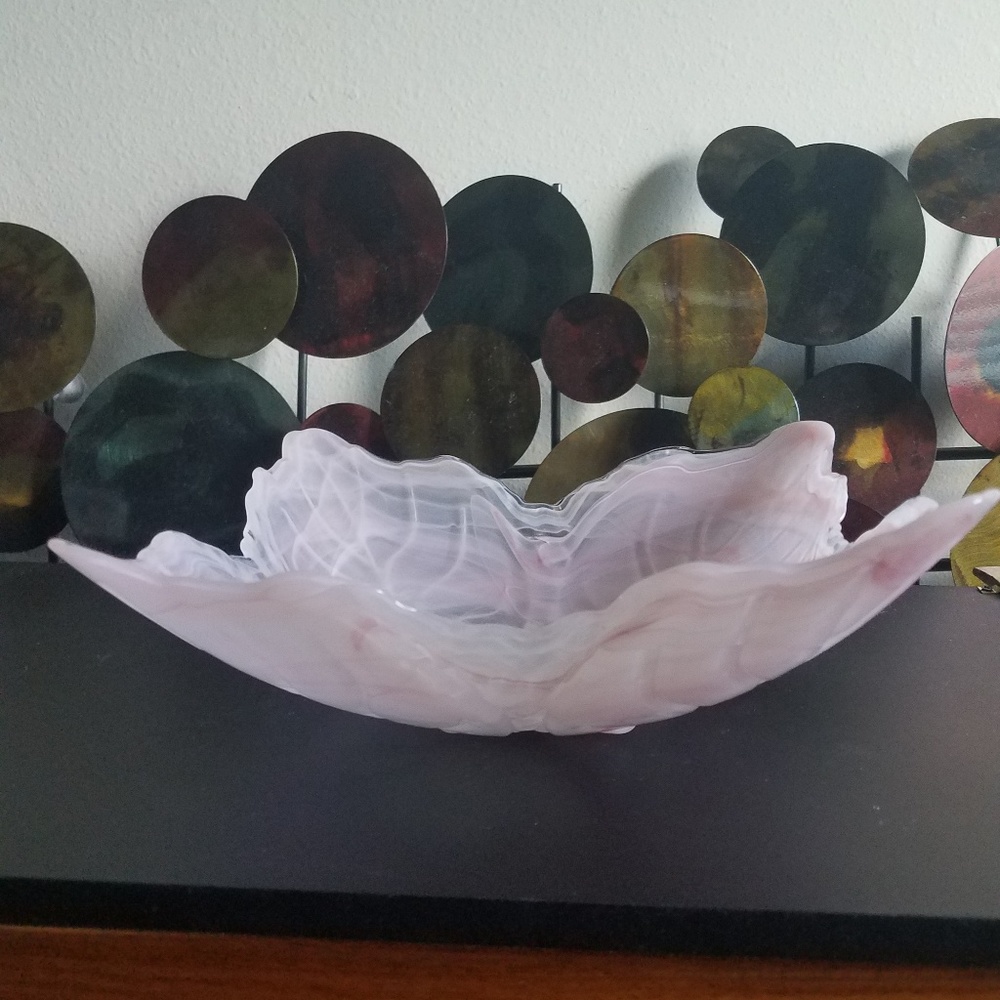 Vintage Murano Pink Swirl Glass Centerpiece Bowl